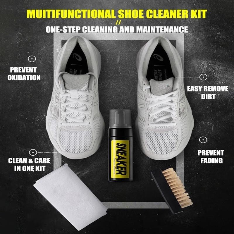 1set Shoe Cleaner Kit for Sneaker, Water-Free Foam Sneaker Cleaner with Shoe Brush and Shoe Cloth,Work On Most Shoes