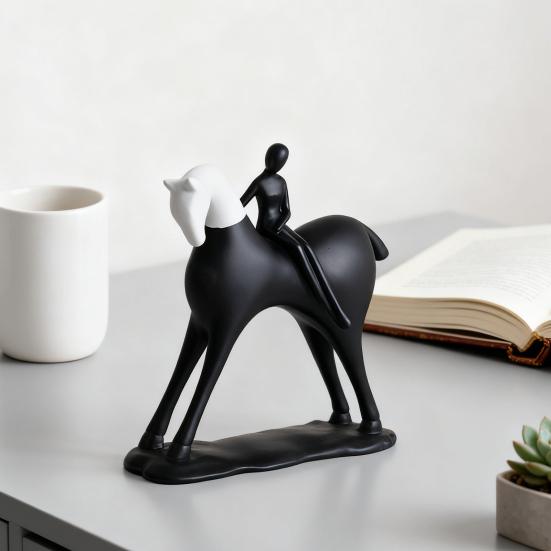 Abstract Man Black White Horse Figurine Modern Minimalist Artistic Horse Statue Resin Sculpture Home