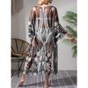 Breezy Beauty, Boho Chic Women's Beach Cover-Up - Sheer Mesh Embroidered Kimono with Tie Waist, V-Neck, Half Sleeves - Perfect for Summer