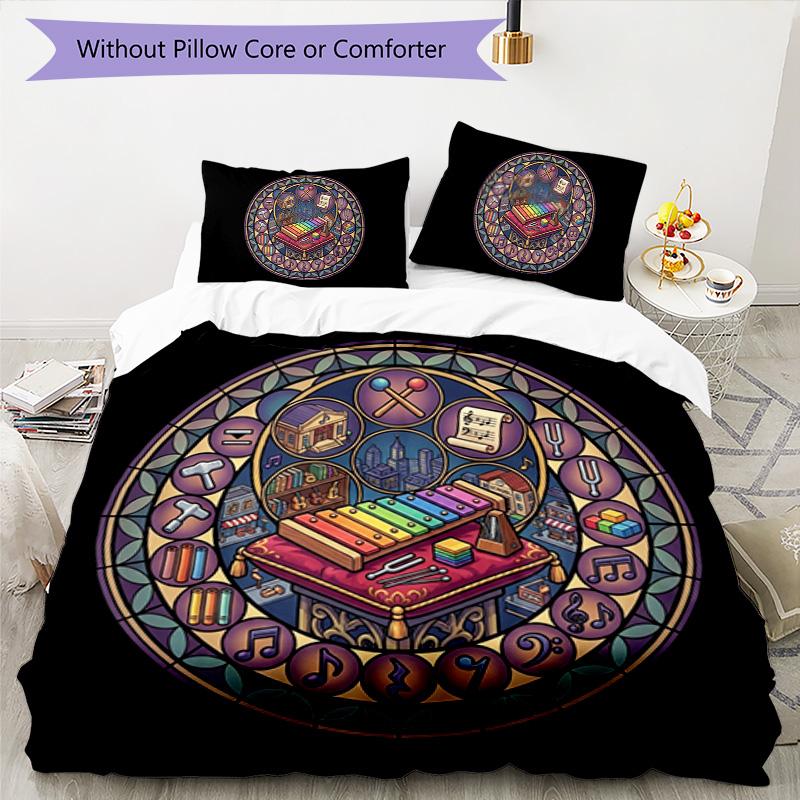 Music Education Symbols Pattern Bedding,Quilt Set Quilt Cover Pillowcase Home Birthday Gift (1*duvet cover+2*pillowcase,without core)