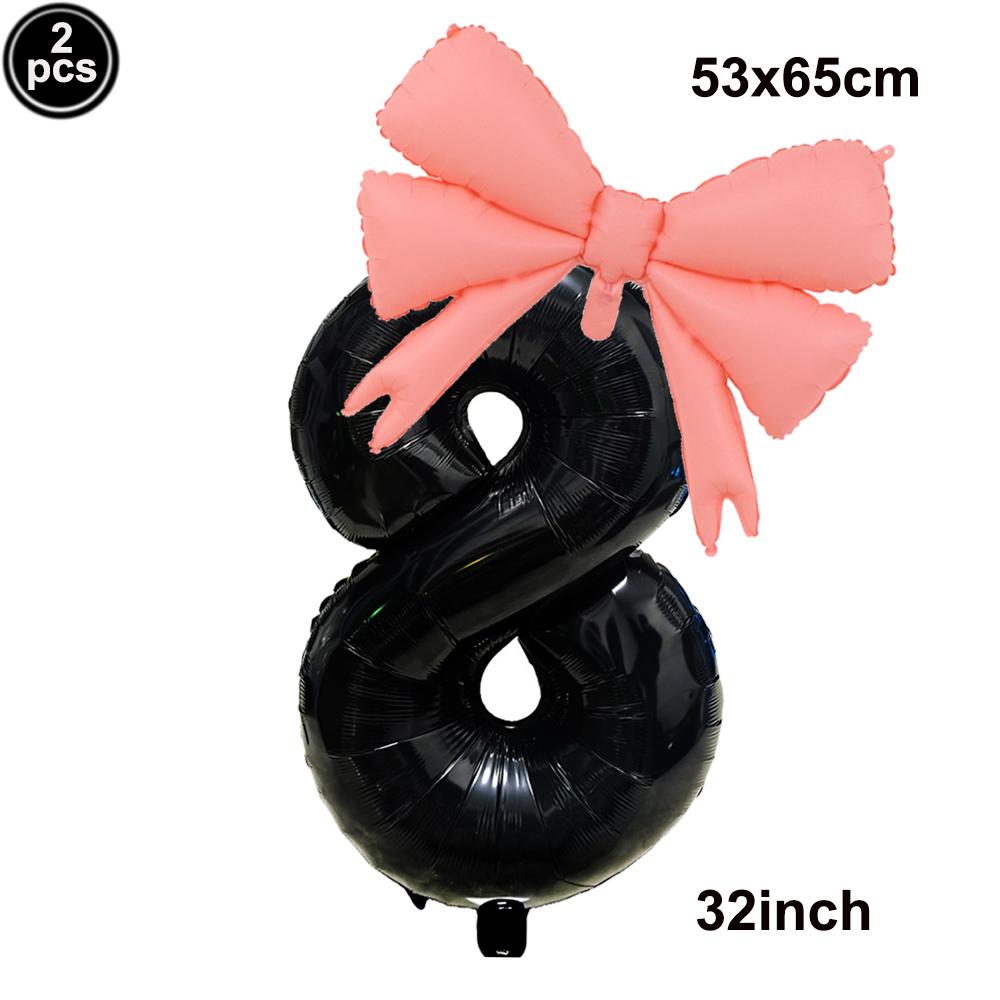 32inch Aluminum Film Black Bow Number Balloons Ribbon Bows Balloons for Birthday Decoration Supplies Anniversary Number Balloons