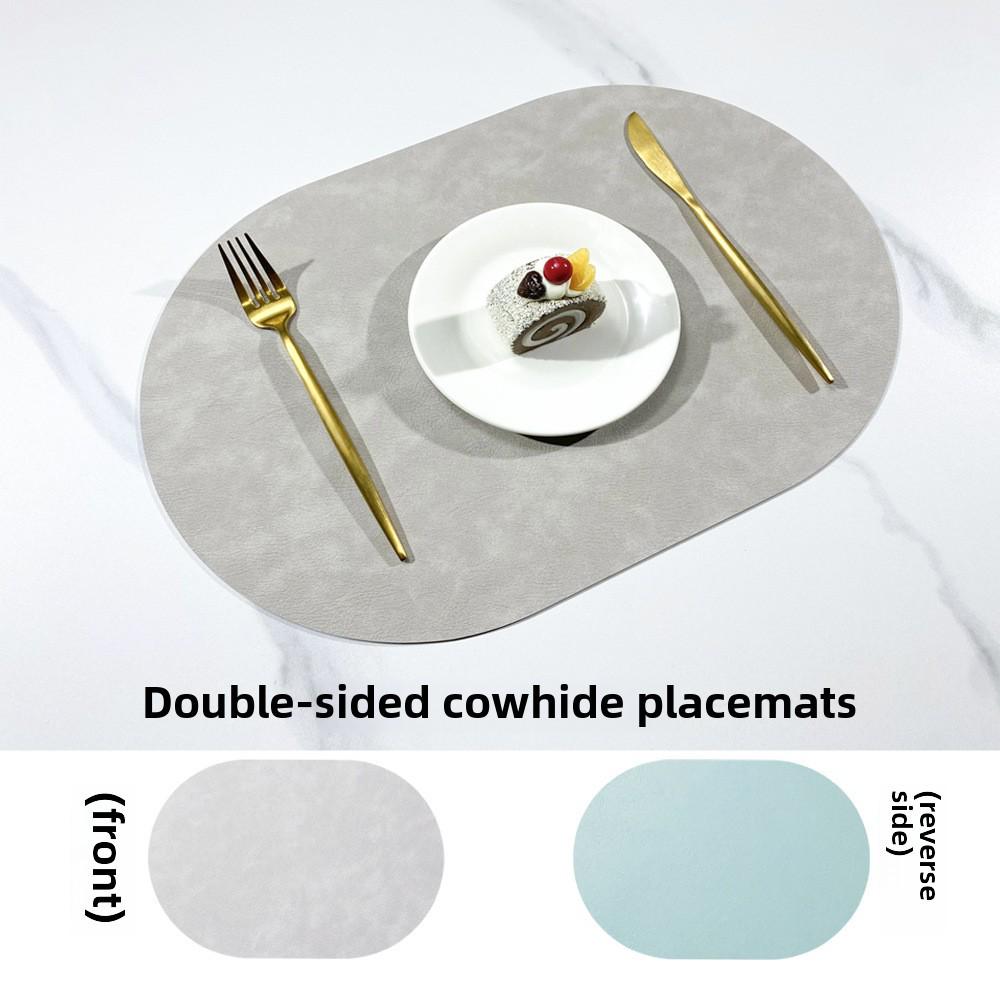 Двусторонний коврик под приборы из коровьей кожи в скандинавском стиле - водонепроницаемый и маслостойкий овальный изоляционный коврик