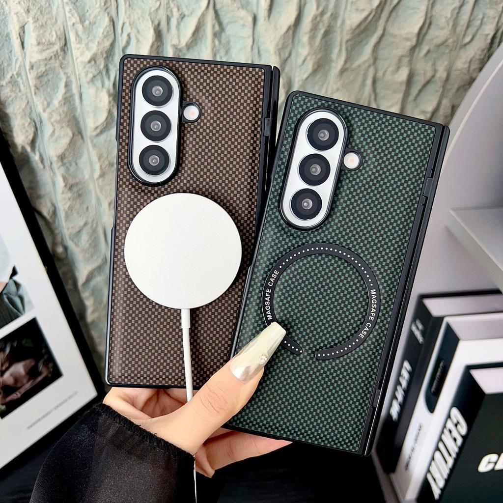 Magnetic Phone Case for Samsung Galaxy Z Fold 8 Ultra 7 6 5 4 3 Carbon Fiber Pattern Magsafe Wireless Charging Protective Cover