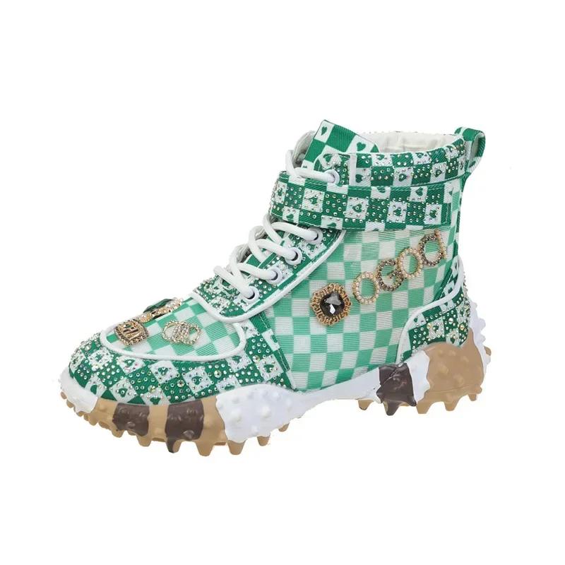 Женские короткие ботинки со стразами, новые модные туфли с толстой подошвой из дуриана, нескользящие, повседневные спортивные туфли класса люкс 2024