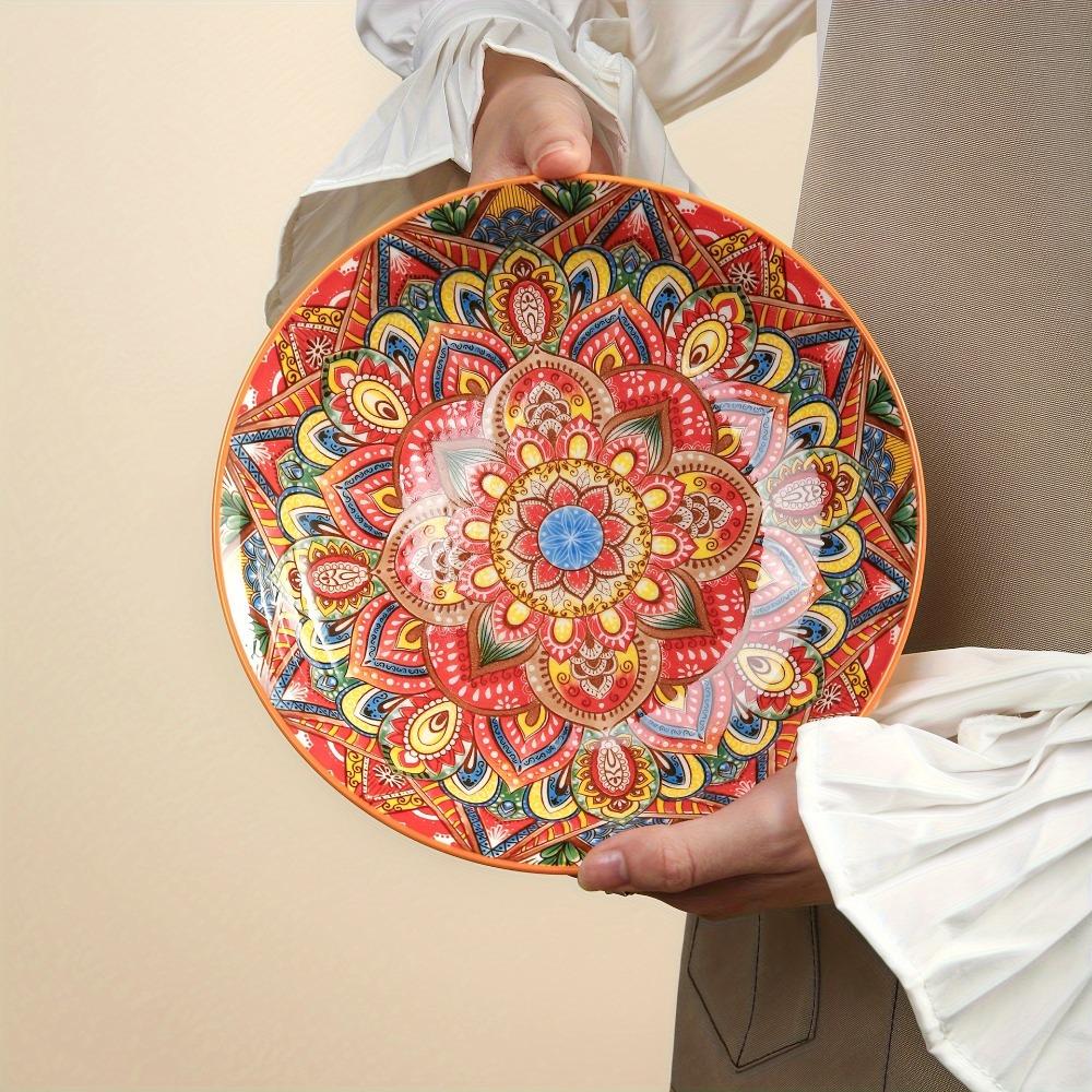 Round Bohemian Ceramic Plate Colorful Meal Dish Tableware Dinner Plate Housewarming Gift