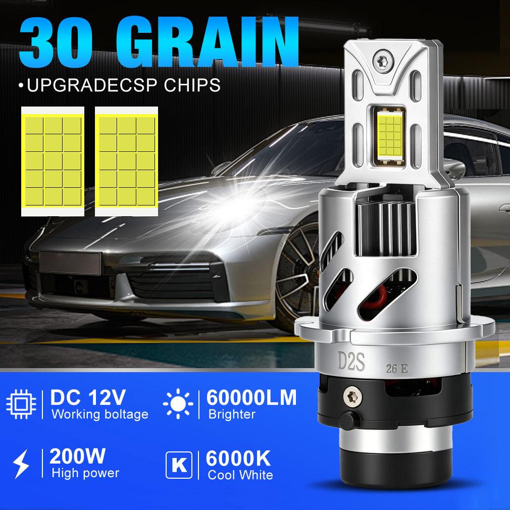 2 шт. 60000 лм D2S LED D4S Автомобильные лампы головного света D2R D4R LED Автомобильный свет Высокая мощность 200 Вт 1:1 Plug&Play 30-ядерные CSP-чипы Медная трубка Турбо-лампа 6000K Белый