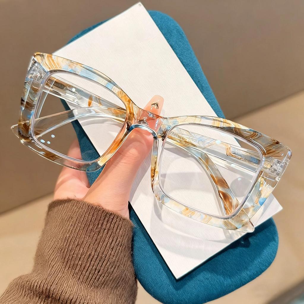 Large Square Transparent Anti Blue Light Reading Glasses Women Fashion Print Presbyopia Glasses with Plus Diopters