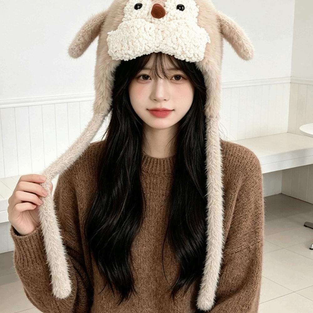 Ear Protection Plush Trapper Hat 55cm To 60cm Head Circumference Winter Ear Flap Hat Girls