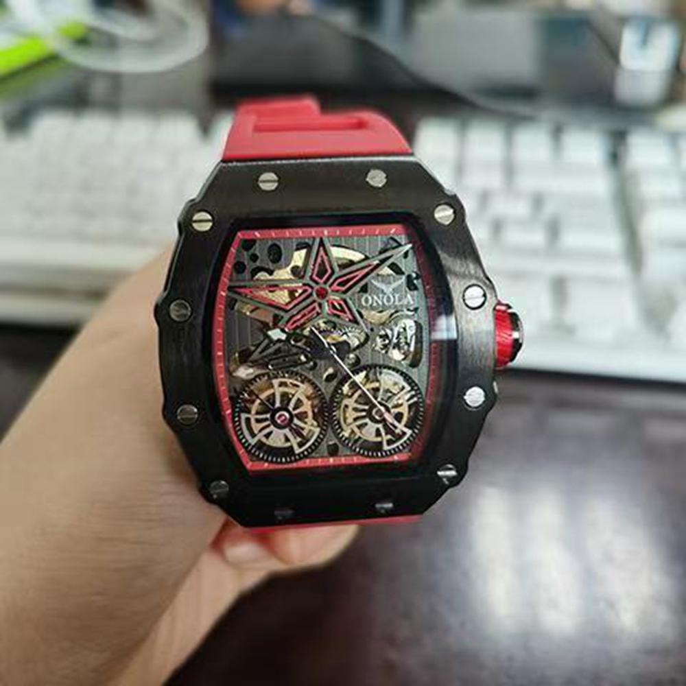 ONOLA Новые Модные Механические Часы Маховик Полые Автоматические Механические Мужские Водонепроницаемые Часы
