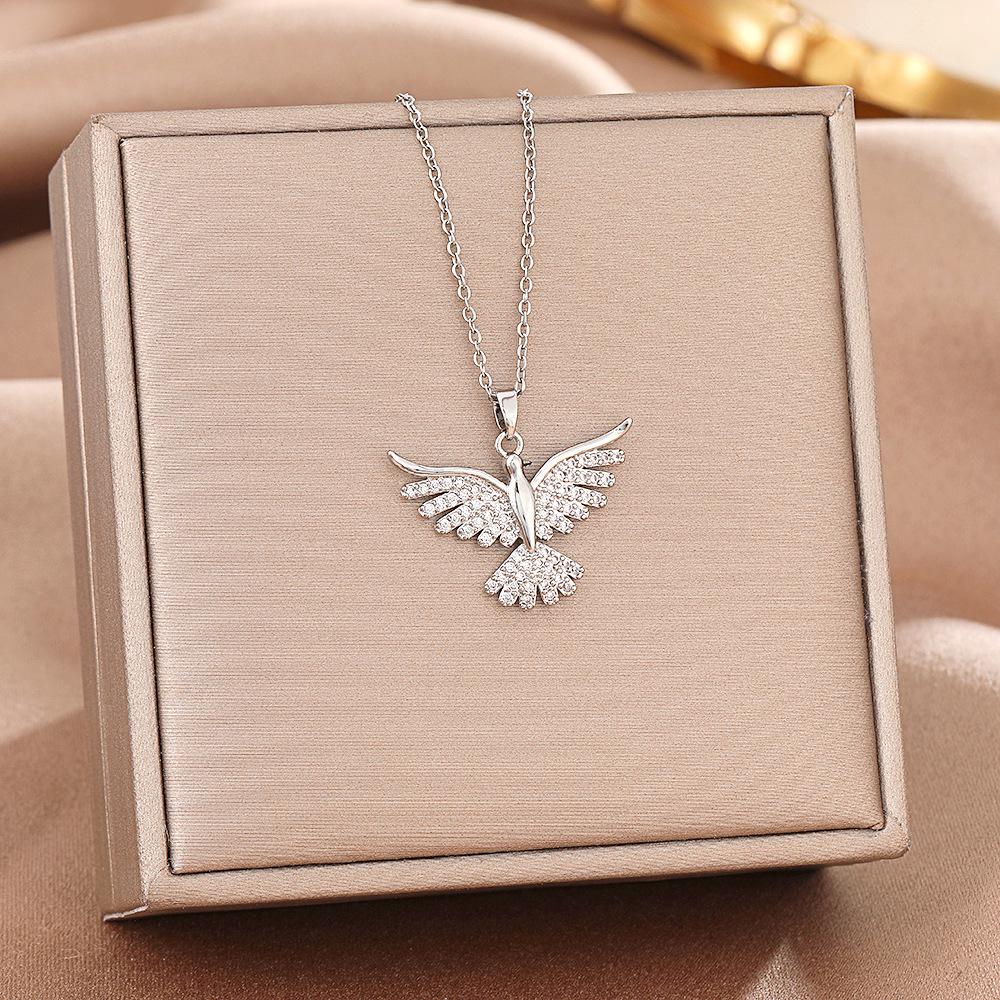 Ожерелье из титановой стали Phoenix Wings Light Luxury с бриллиантовой цепочкой на ключицу - Новые женские украшения