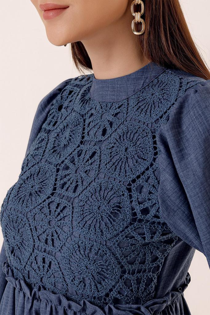 Laced Linen Effect Long Dress