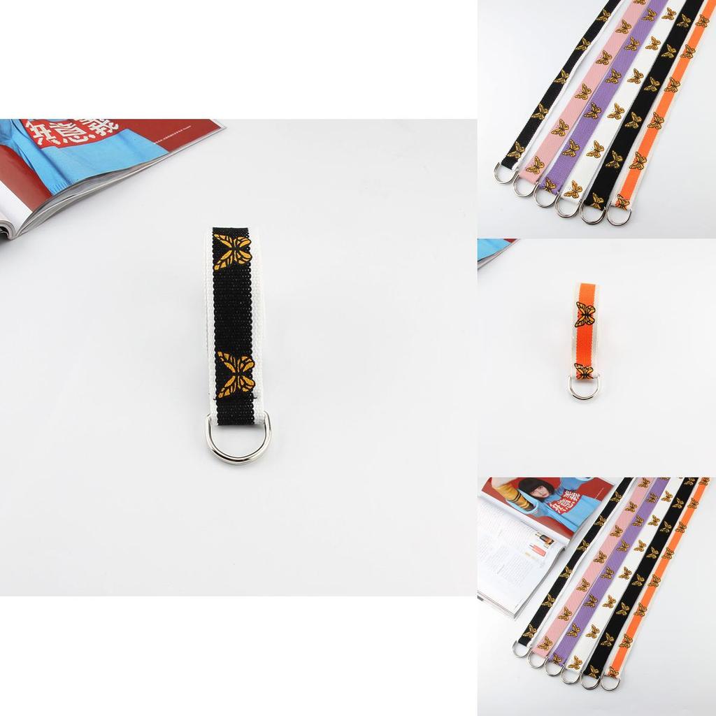 Унисекс тканевый пояс с рисунком бабочки, пряжка с двойной петлей для повседневной носки