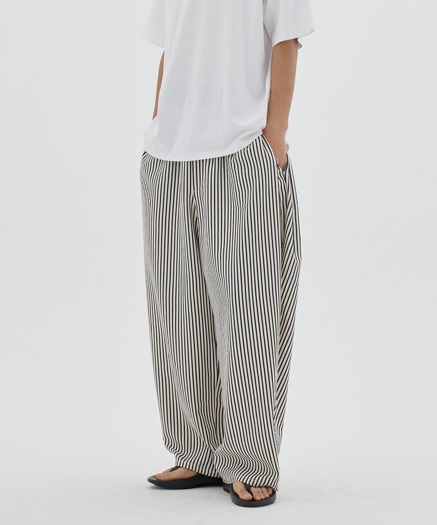 URBANAGE [2Pack] Balloon Fit Curved Stripe Pintuck Elastic Pants_3Color (B Type)