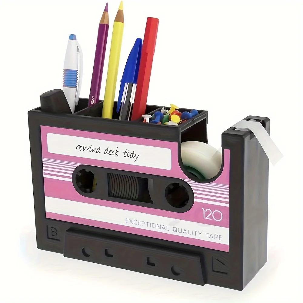 Retro Cassette Dispenser Pen Holder ABS Resin Desktop Storage Box Office Stationery Storage Box Desktop Decoration