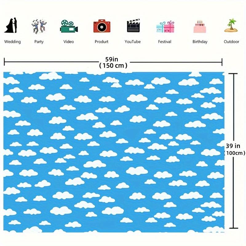 1pc cartoon blue sky and white clouds photography background - Large polyester party banner birthday, young people shower