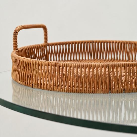 Imitation Rattan Fruit Basket, Round Rattan Tray, Steamed Bread Basket, Food Storage Basket, Eco-Friendly Kitchen Organizer, Farmhouse Home Decor
