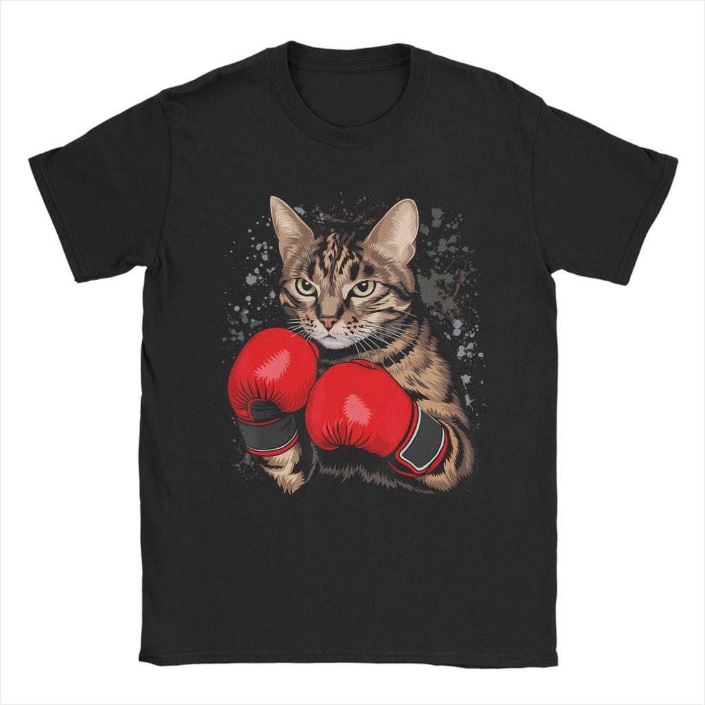 Cool Boxing Cat for Boxing Gloves and Cats Lovers T Shirt Unisex Pure Cotton T-Shirts Crew Neck Tee Shirt Short Sleeve Tops
