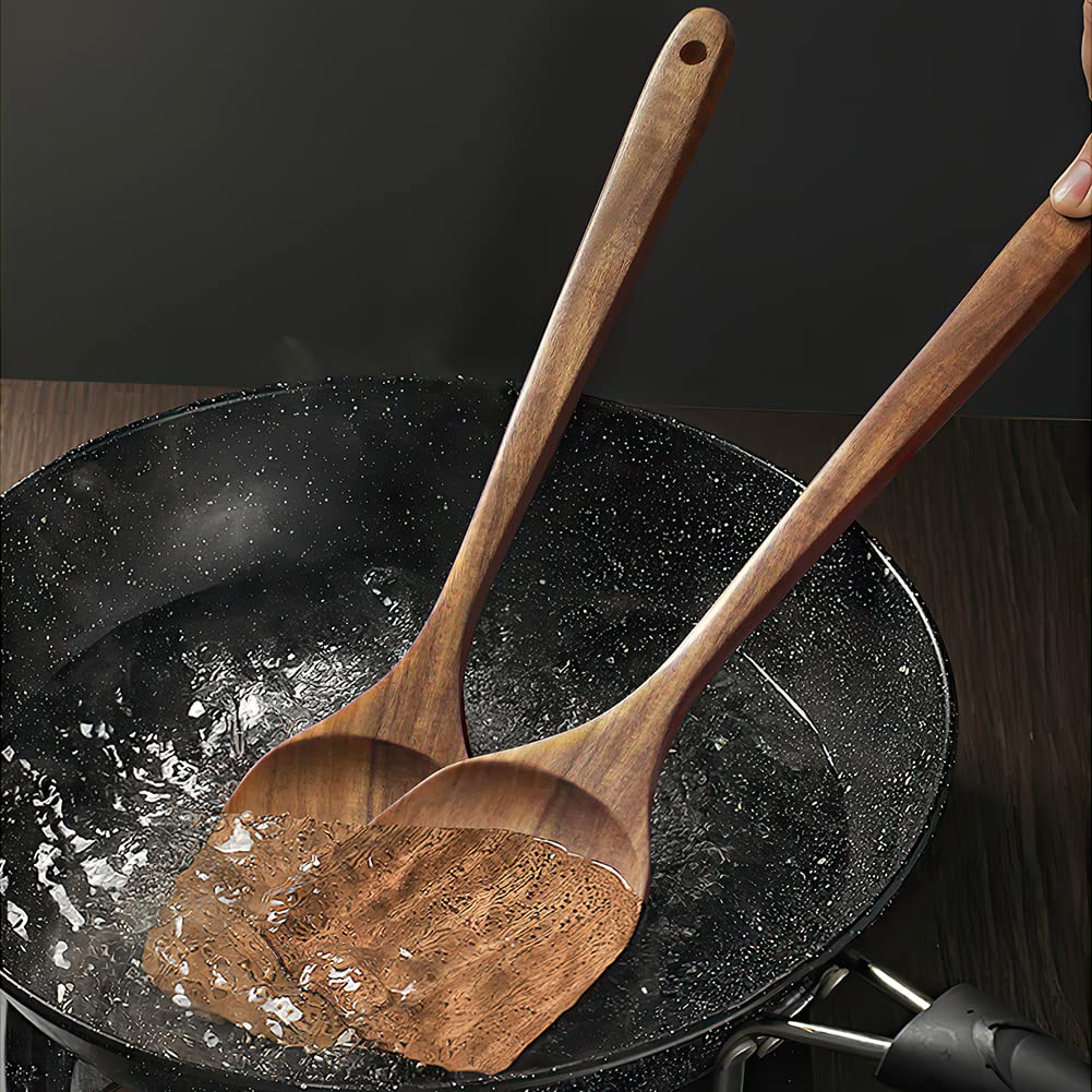 AOOSY Natural Wood Cooking Spatula Set for and Frying Unpainted Kitchen Tools for Commercial and Home Use 2-Piece (Rice Paddle/Turner) Stir-frying -