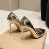 Fashion Hot Selling 2025  Sliver Gold High Heels Shoe Fashion Women Pumps Pointed Toe Slip-on Office Woman Wedding Shoes Large Size 43