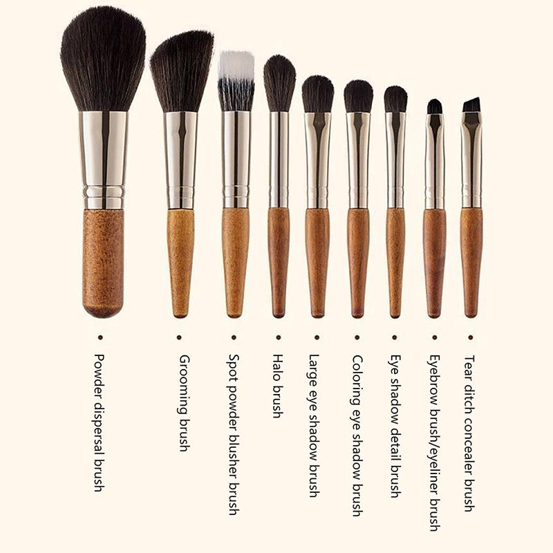 9 шт. Портативный набор кистей для макияжа Minicosmetic Brush Кисть для пудры, тональной основы, румян, растушевки теней для век, бровей