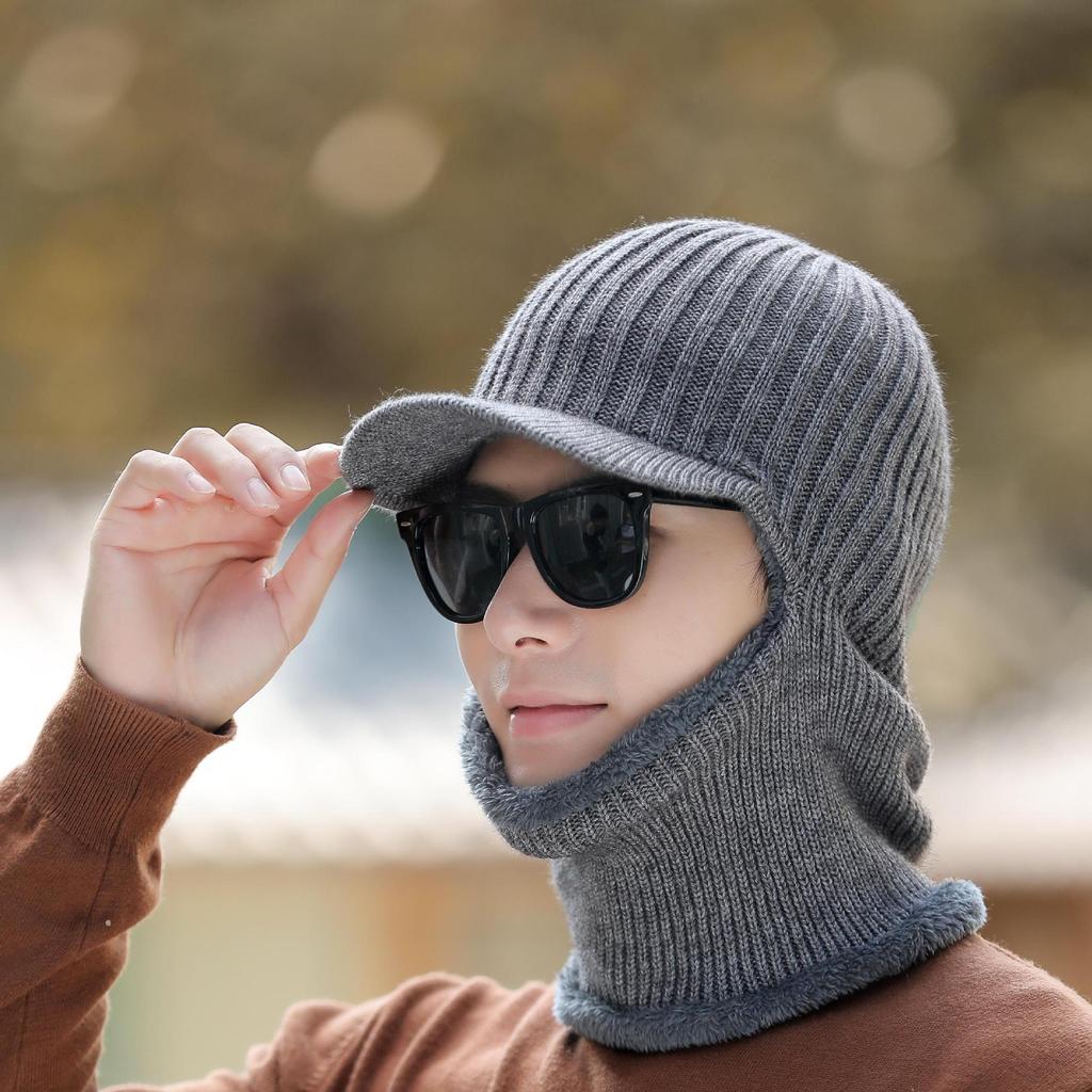 Hat Men's Winter Outdoor Knitted Wool Hat Men's Warm Ear Protection Plus Velvet Thickened Winter Cycling Wool Hat