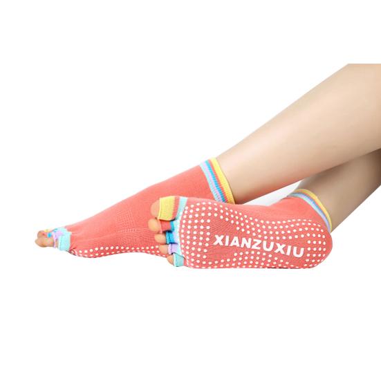 Нескользящие носки для йоги без пальцев с половиной пальца, дышащие женские носки с пятью пальцами