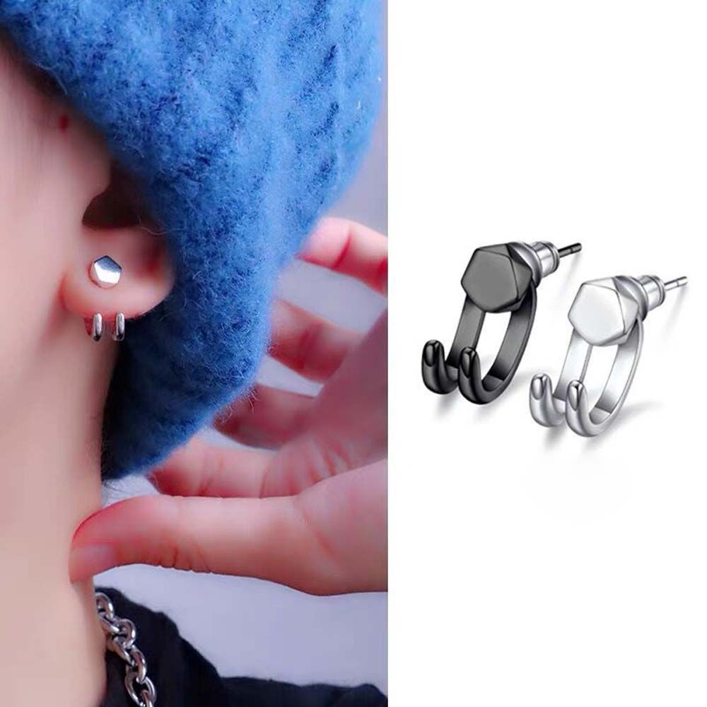Silver Plated Hip Hop Korean Hoop Earring Geometric Stud Earring Men Earring Ear Jewelry