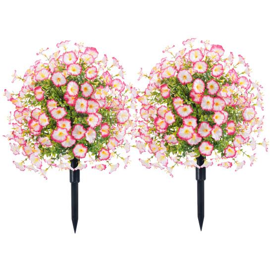 Faux Morning Glory Flowers Artificial Morning Glory Bush with Ground Spike Realistic Fake Greenery Shrubs for Farmhouse Porch Patio Decoration