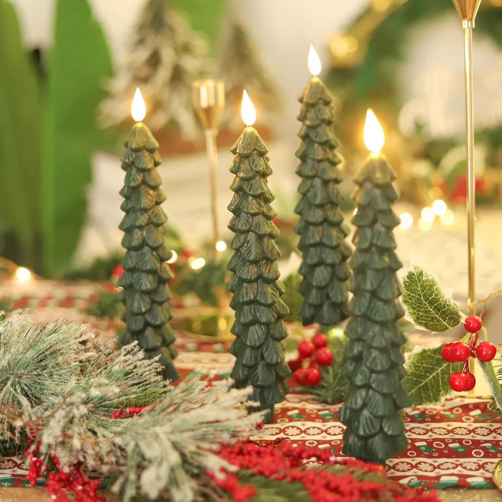 1/2/3/4Pcs Christmas Tree Candles with Remote Timer LED Christmas Tree Flameless Taper Candles Window Candle for Christmas Decor