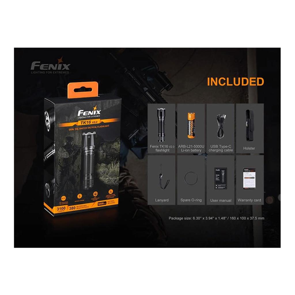 FENIX Light Black 14cm Tactical Flashlight SST70 LED Maximum Brightness 3100 Lumens TK16 V2.0