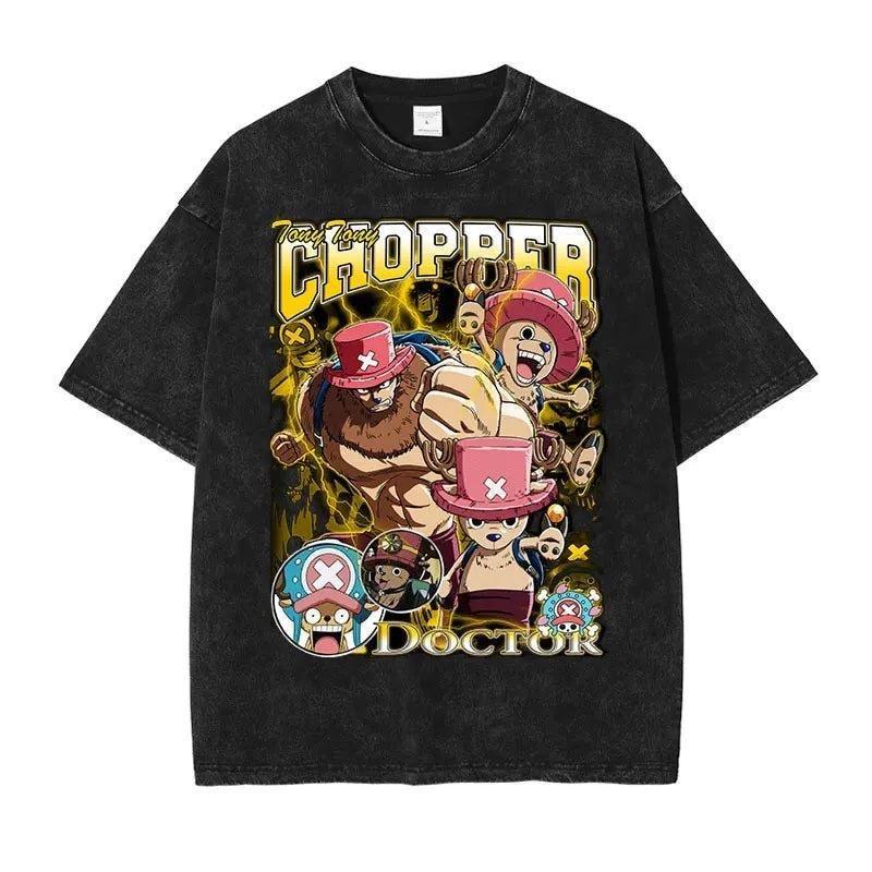 Унисекс Оверсайз Аниме Стиранная Футболка Мужская One Piece Уличная Одежда Женская Короткий Рукав Графическая Футболка Летний Харадзюку Повседневный Топ Хип-Хоп