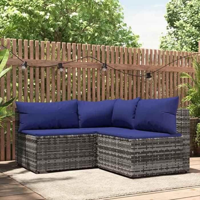 VidaXL Garden Lounge Set 3 Pcs with Cushions Grey Wicker, Outdoor Lounge Set, Furniture Set 319844