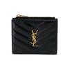 Ysl Cassandre Золотой Логотип Двойной Складной Стеганый Кожаный Кошелек-Кардхолдер с Тиснением под Зерно Женский Кошелек Черный 575879-BOW01-1000