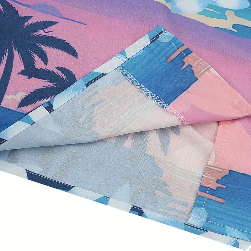 Летняя мужская повседневная рубашка с короткими рукавами на пуговицах с рисунком заката и цветов в формате 3D, подходящая для летнего пляжа