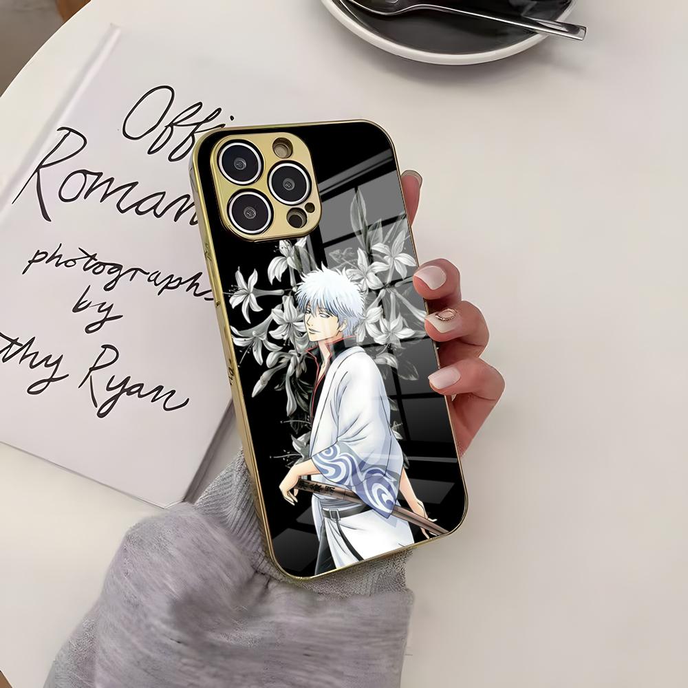 Чехол для телефона Аниме G-Gintama Роскошный Тонкий Золотой Чехол Для IPhone 17 Air 16 15 14 Plus 13 11 12 Pro Max Гальваническое Покрытие
