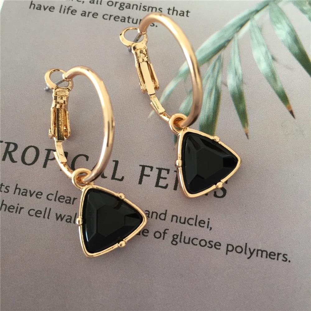 Корея Новая мода женские серьги-кольца с подвеской в виде кошачьего глаза и камнями-треугольниками маленькие простые темпераментные женские свадебные украшения