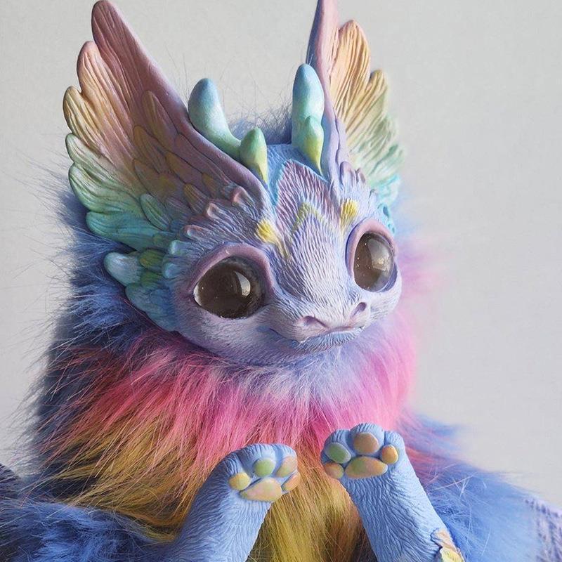 Фэнтезийное существо с рогом летающего дракона, плюшевая кукла, латексные украшения, кукла-дракон