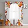 Pumpkins Autumn Leaves Sheer Curtains For Living Room Window Transparent Voile Tulle Curtain Bedroom Drapes Home Decor