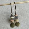 Vintage Gold Color Geometric Shape of Colored Glass Beads Spliced Together Dangle Earrings Metal Earrings for Women