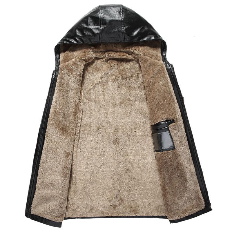 Осенне-зимняя красивая теплая бархатная толстая кожаная куртка мужская куртка с капюшоном и бархатная толстая меховая куртка парка пальто