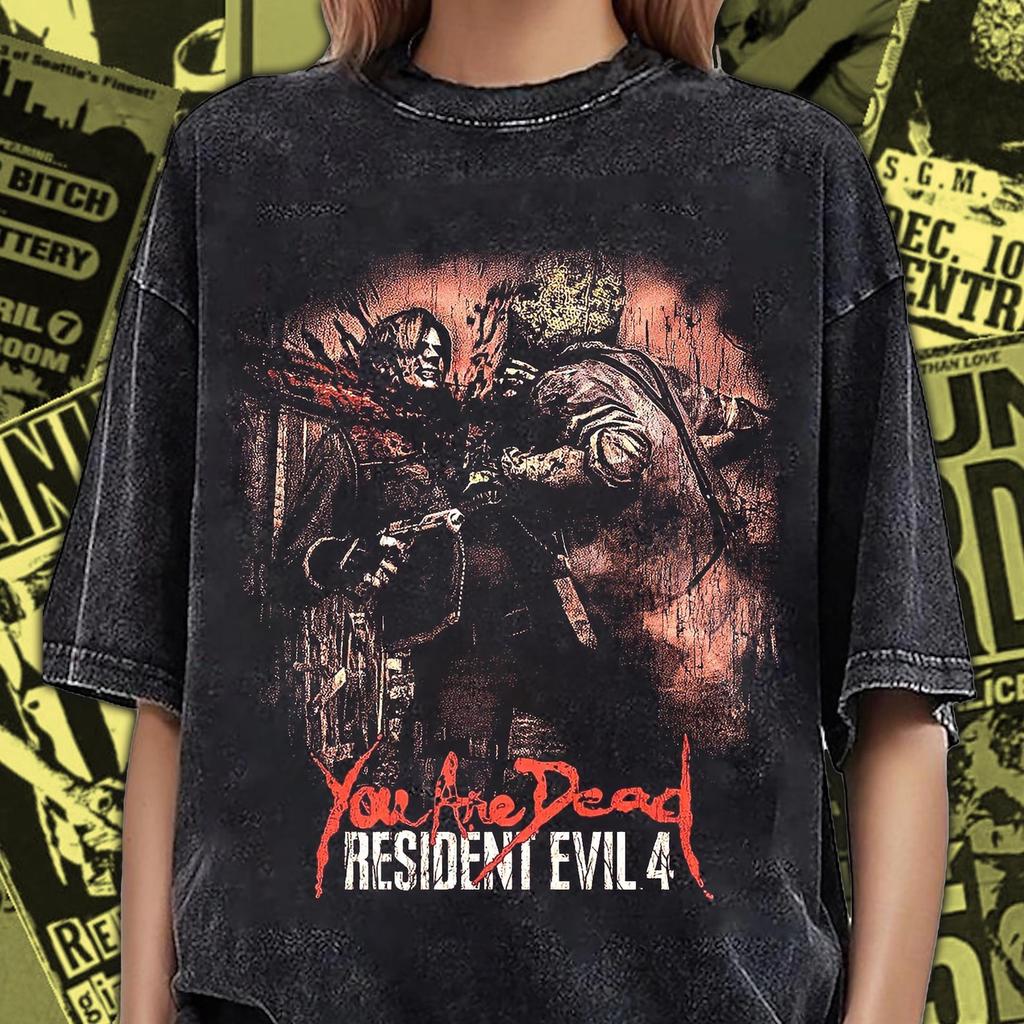 Винтажный стираный Resident Evil 4 Dr. Футболка с изображением бензопилы Сальвадора RE004