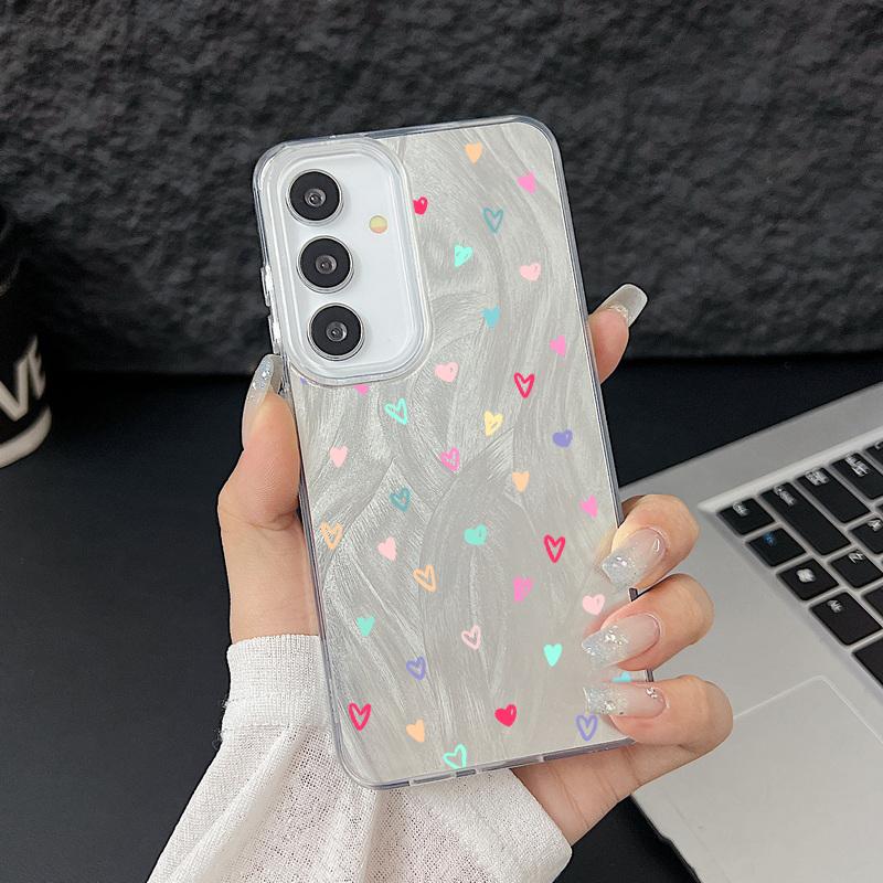 Glitter Love Hearts Print Glossy Phone Case For Samsung S25 S24 FE S23 Ultra A56 A36 A55 A16 A15 A54 TPU PC Hybrid Clear Slim Shockproof Bumper Cover