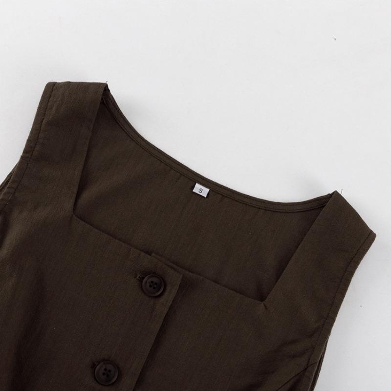 Spring Summer Slim Solid Color Cotton 2 Piece Sets Women 2025 Elegant Sleeveless Single Breasted Tank Top with High Waist Long Skirts Set