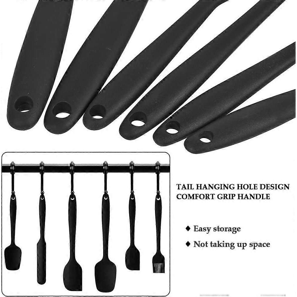 ZK- 6 Piece Kitchen Utensils Non-Stick Elastic Silicone Spatula, Kitchen Spatula Set with Brush for Baking Pastries (Black)