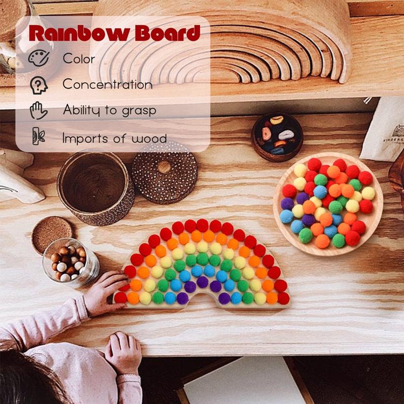 Montessori Toys Rainbow Board Clamp Ball Toy Wooden Baby Toy Hand and Foot Coordination Toy Baby Tolor Recognition Toy Gift