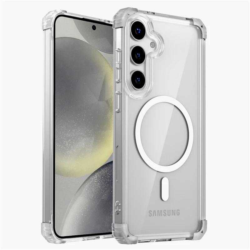 Противоударный бронированный прозрачный чехол для Samsung Galaxy S25 S24 S23 S22 S21 Note 20 Ultra Plus S24FE S23FE Для зарядки Magsafe Чехол