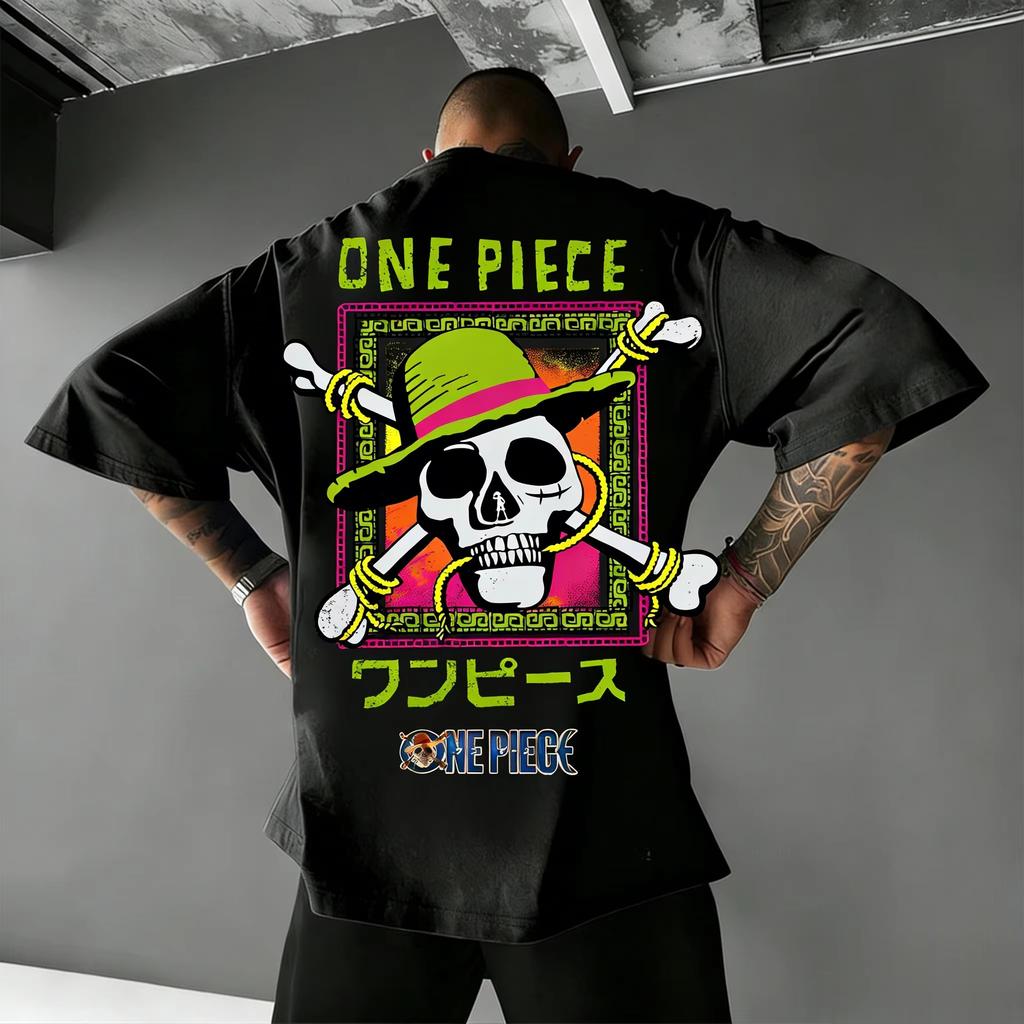 One Piece TShirt Men Summer Straw Hat Pirates Vintage Skull Graphic Short Sleeve Oversized Streetwear Loose Fit Anime Fan Top