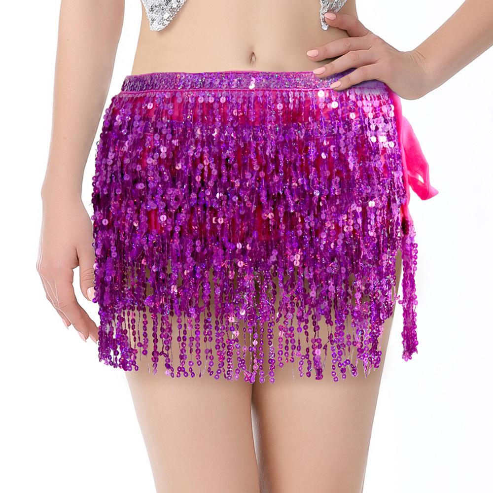 New Belly Dance Layer Sequins Skirt Tassel Chain Belt Wrap Party Club Indian Latin Hula Dancer Dress Performance Hip Waist Scarf