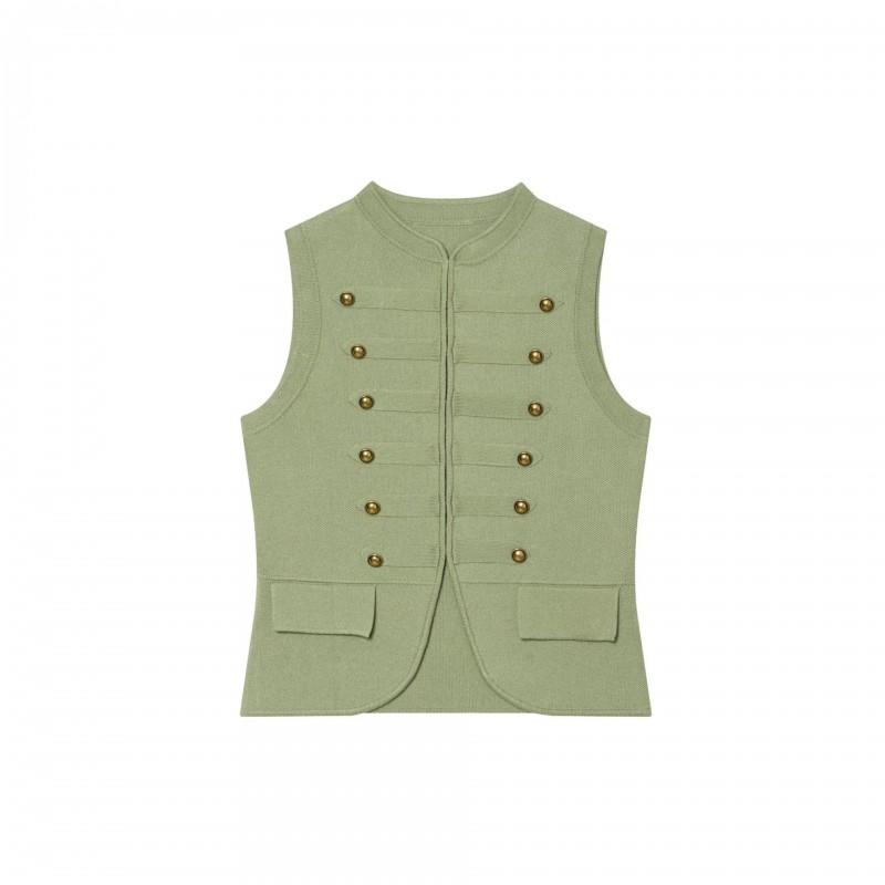 Vintage Knit Vest With Knot Button Street Style Slim Fit Sleeveless Top Young Women
