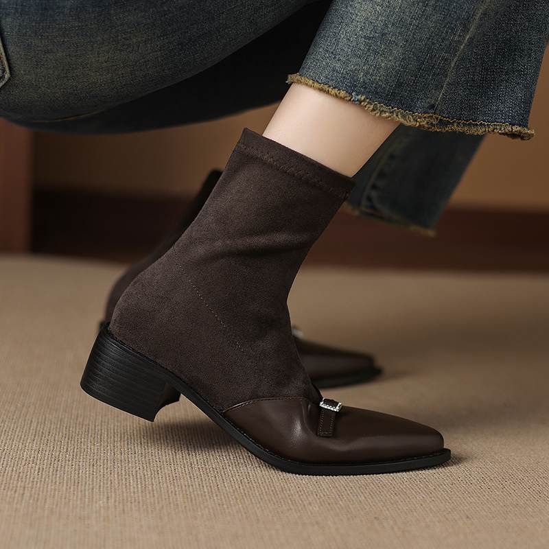 Krazing Po Микрофибра Зимние Остроносые Размер 33 Ковбойские Сапоги Размер 43 Металлическая Пряжка Толстый Каблук Эластичные Ботильоны